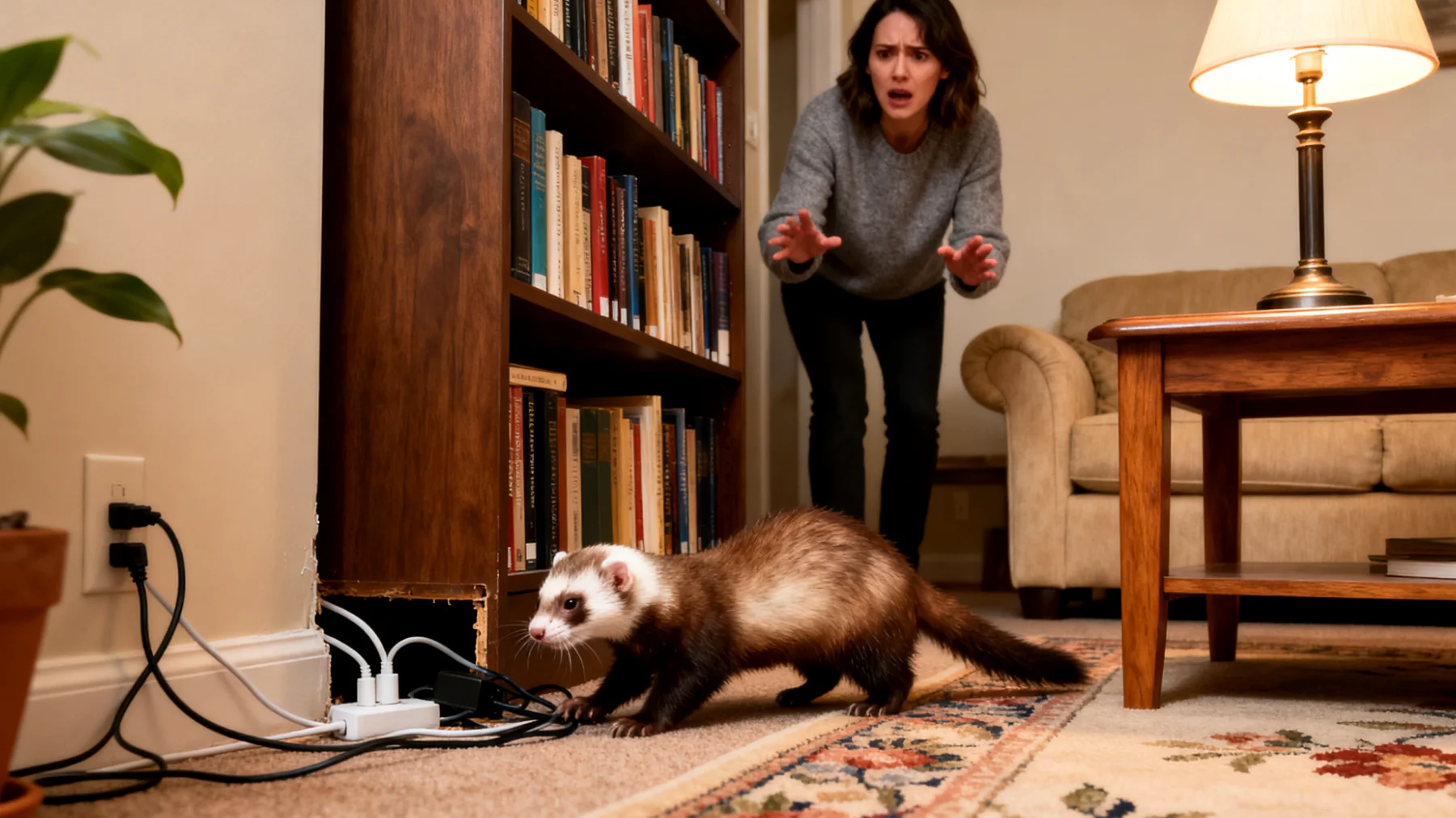 Frettchen benötigen eine strukturierte tägliche Routine mit mehreren Stunden Freilauf außerhalb des Käfigs, was in einer Wohnung aufgrund von Platzmangel, Gefahrenquellen wie Kabeln und engen Verstecken sowie dem natürlichen Grabinstinkt, der Möbel und Einrichtung beschädigen kann, schwierig umzusetzen ist"