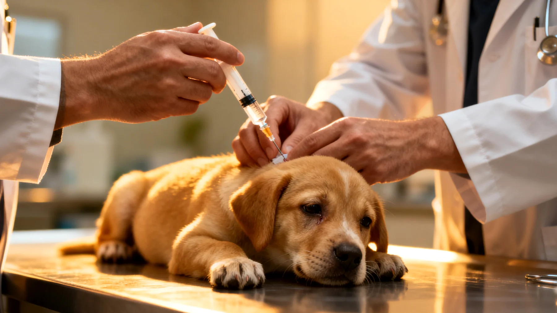 Welpen haben ein noch nicht vollständig entwickeltes Immunsystem und benötigen spezielle Impfungen und Parasitenprophylaxe, um häufige Welpenerkrankungen wie Parvovirose, Staupe und Wurmbefall vorzubeugen"